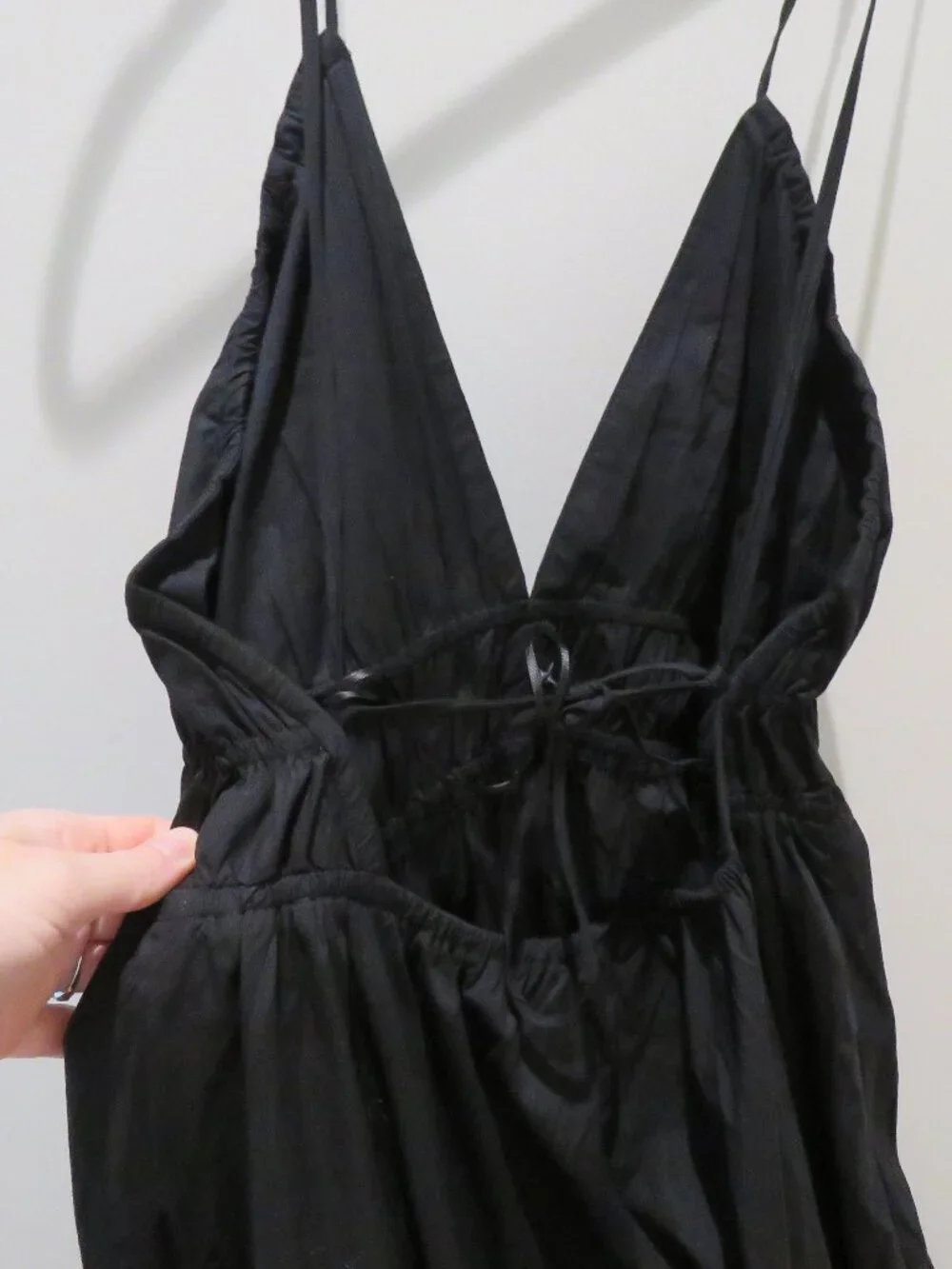 J.CREW COLLECTION Oahu V-Neck Tiered Maxi Dress in Black Cotton Poplin Large